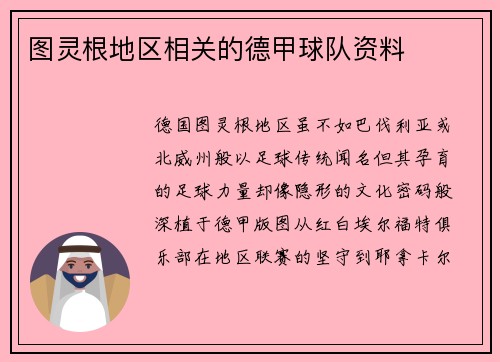 图灵根地区相关的德甲球队资料